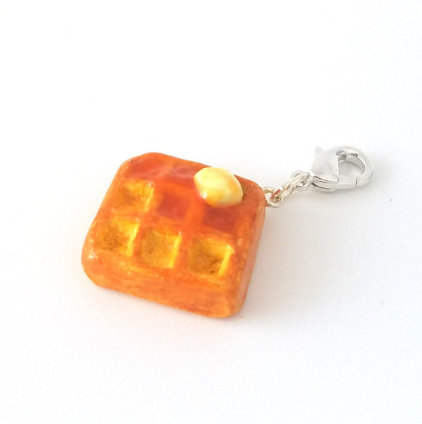 Miniature Waffle with Butter Syrup Charm- Kawaii Polymer clay Waffle Food Charm