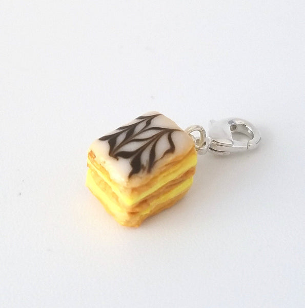 Miniature French Pastry Chocolate Mille Feuille Charm or necklace, Miniature food jewelry,  classic food Napoleon harm, French Pastry