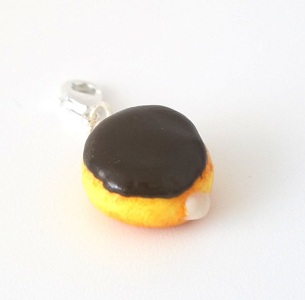 Miniature Boston Chocolate Cream Donut Charm or necklace, Miniature food jewelry