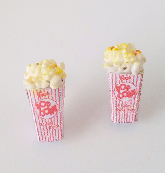 Miniature Buttered Popcorn Stud Earrings, movie nights, Miniature food jewelry