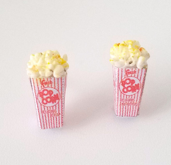 Miniature Buttered Popcorn Stud Earrings, movie nights, Miniature food jewelry