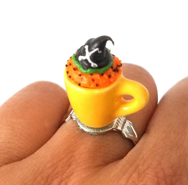 Miniature Halloween Cupcake in Mug Witch Hat ring adjustable