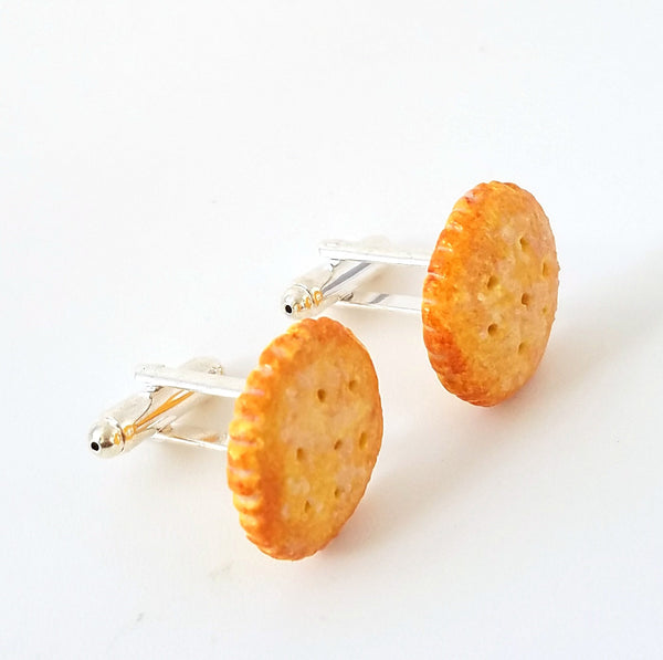 Miniature Food Salty Crackers Cufflinks