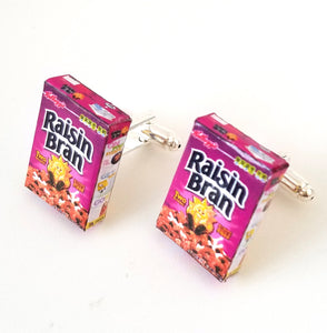 Miniature Raisin Bran Cereals Cufflinks, food jewelry accessories, wedding gifts, breakfast cereal,