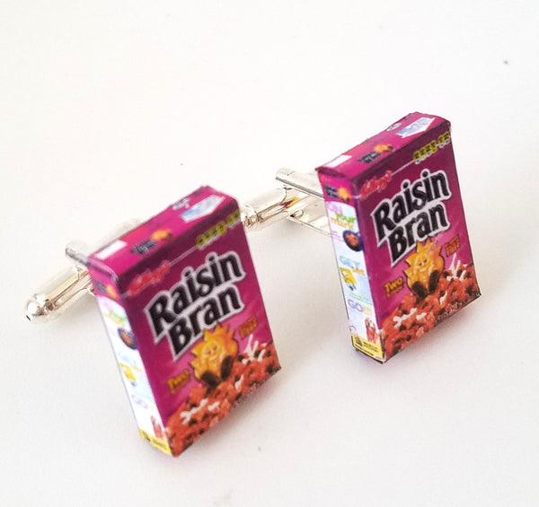 Miniature Raisin Bran Cereals Cufflinks, food jewelry accessories, wedding gifts, breakfast cereal,