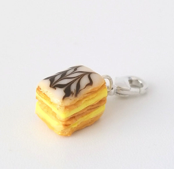 Miniature French Pastry Chocolate Mille Feuille Charm or necklace, Miniature food jewelry,  classic food Napoleon harm, French Pastry