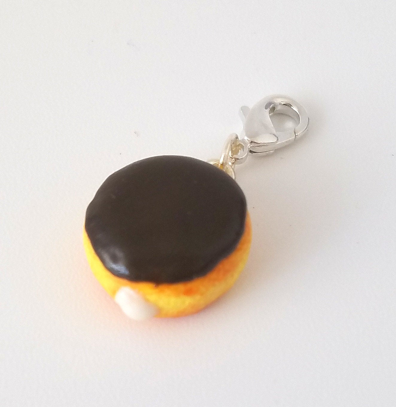 Miniature Boston Chocolate Cream Donut Charm or necklace, Miniature food jewelry