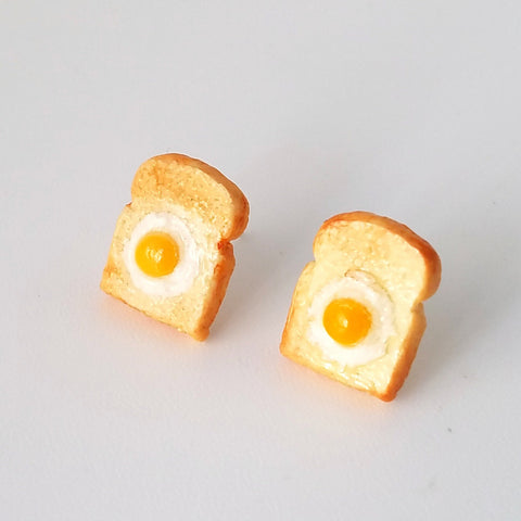 Miniature Food Earrings- Eggs on Toast - food earrings, studd earrings, fun, gifts, Kawaii