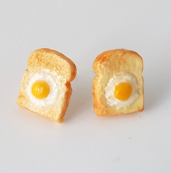 Miniature Food Earrings- Eggs on Toast - food earrings, studd earrings, fun, gifts, Kawaii