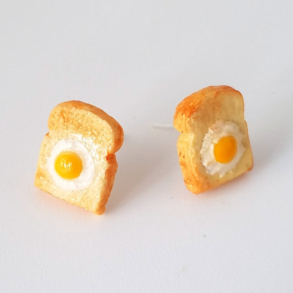 Miniature Food Earrings- Eggs on Toast - food earrings, studd earrings, fun, gifts, Kawaii