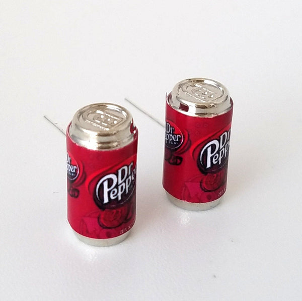 Dr Pepper Soda Can Earrings -Miniature food drink earrings, mini food jewelry, mini soda can, earrings, jewelry, accessories