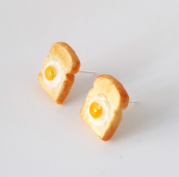 Miniature Food Earrings- Eggs on Toast - food earrings, studd earrings, fun, gifts, Kawaii