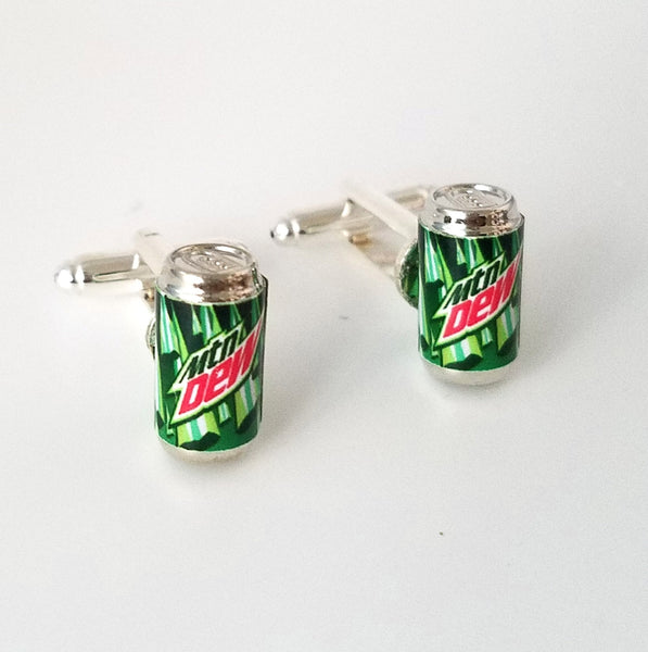 Mountain Dew Soda Can Cufflinks-Miniature food drink cufflinks