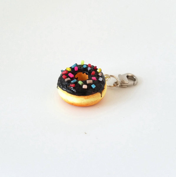 Miniature Sprinkle Chocolate Donut Charm- Doughnut stitch markers