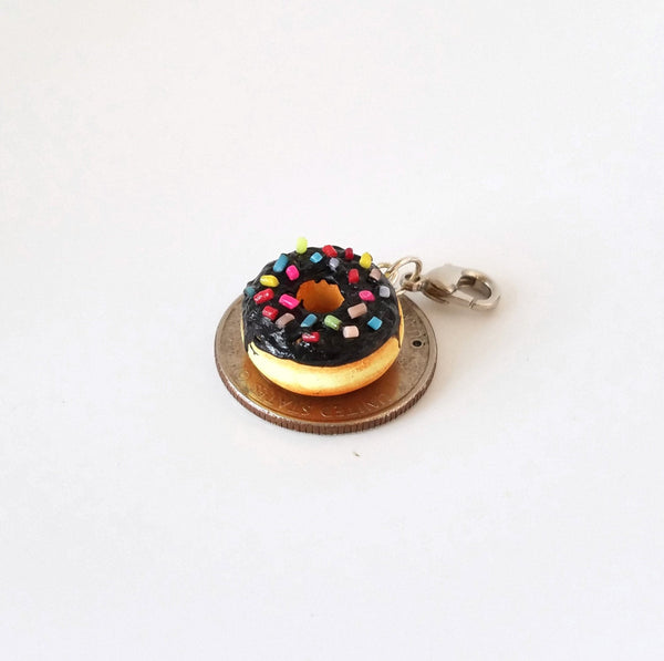 Miniature Sprinkle Chocolate Donut Charm- Doughnut stitch markers