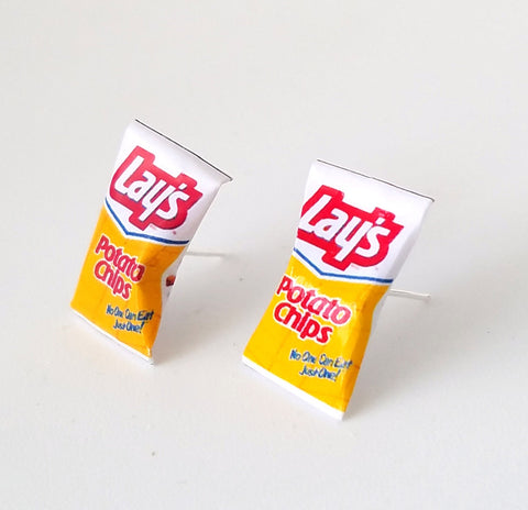 Miniature Vintage Lay's Potato Chips Earrings, miniature junk food earrings, kawaii