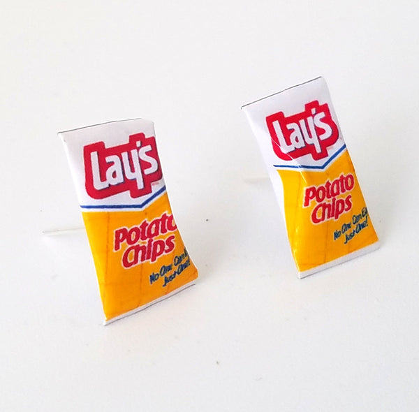 Miniature Vintage Lay's Potato Chips Earrings, miniature junk food earrings, kawaii
