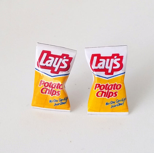 Miniature Vintage Lay's Potato Chips Earrings, miniature junk food earrings, kawaii