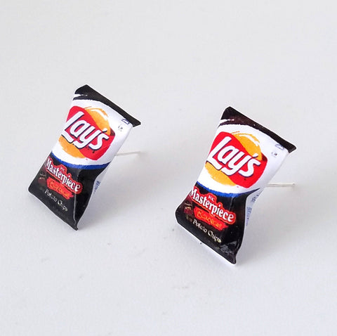 Miniature Vintage Lay's BBQ Potato Chips Earrings, miniature junk food earrings, kawaii