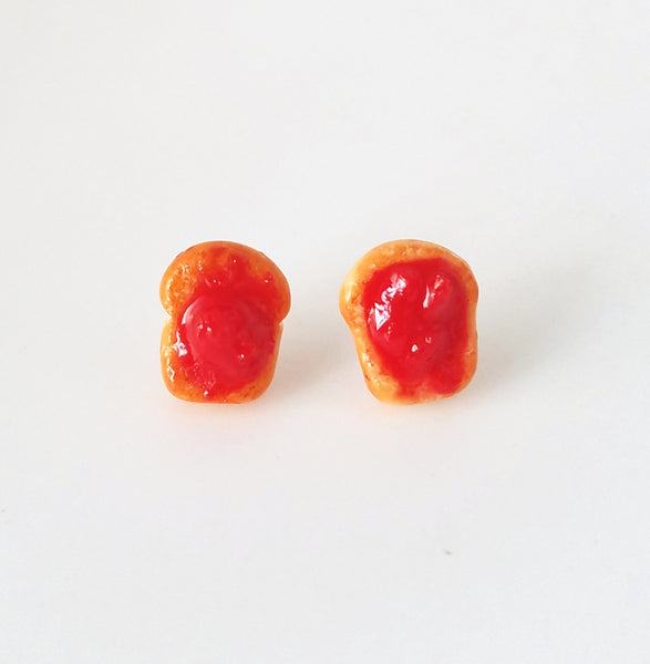 Miniature Food Earrings- Strawberry Jam toast - food earrings, studd earrings, fun, gifts, Kawaii, toast, bread, breakfast