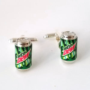 Mountain Dew Soda Can Cufflinks-Miniature food drink cufflinks