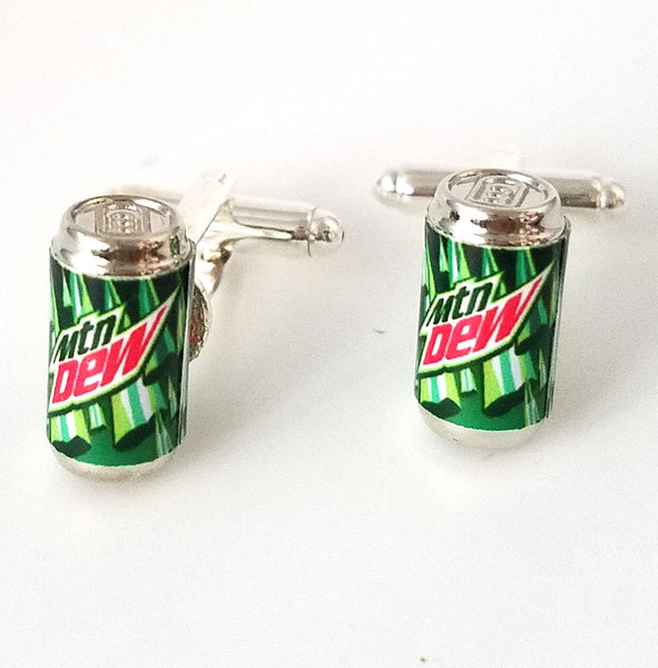 Mountain Dew Soda Can Cufflinks-Miniature food drink cufflinks