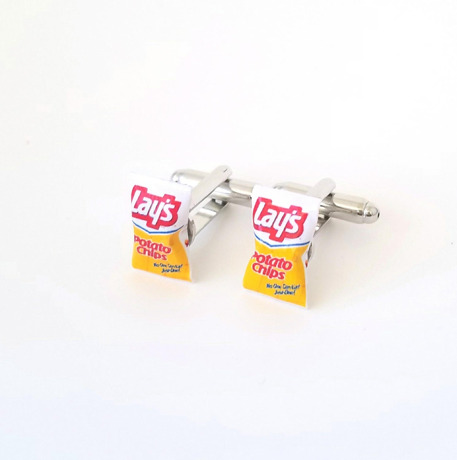 Miniature Vintage Lay's Potato Chips Cufflinks-Miniature food cufflinks, mini food jewelry