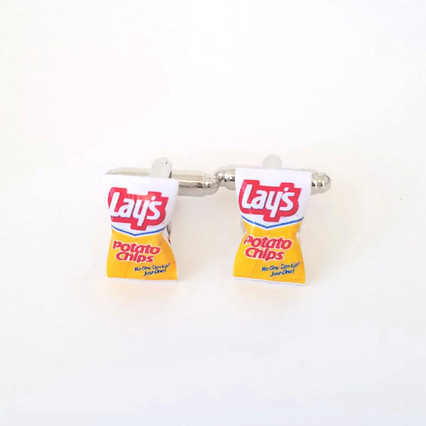 Miniature Vintage Lay's Potato Chips Cufflinks-Miniature food cufflinks, mini food jewelry