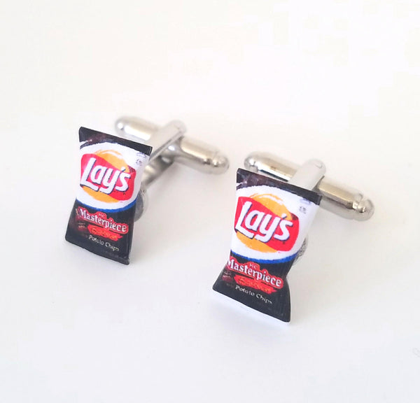 Miniature Vintage Lay's BBQ Potato Chips Cufflinks-Miniature food cufflinks