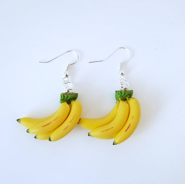 Miniature Bunch of Banana Dangle Earrings, Miniature food jewelry, Tropical fruit earrings,  Fruit, Polymer clay food charm,Kawaii jewelry