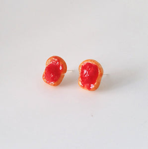 Miniature Food Earrings- Strawberry Jam toast - food earrings, studd earrings, fun, gifts, Kawaii, toast, bread, breakfast