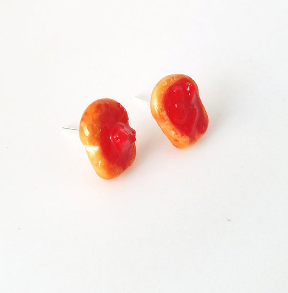 Miniature Food Earrings- Strawberry Jam toast - food earrings, studd earrings, fun, gifts, Kawaii, toast, bread, breakfast