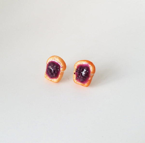 Miniature Food Earrings- Grape Jam toast - food earrings, studd earrings, fun, gifts, Kawaii, toast, bread, breakfast