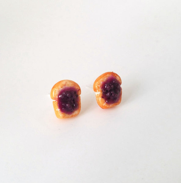 Miniature Food Earrings- Grape Jam toast - food earrings, studd earrings, fun, gifts, Kawaii, toast, bread, breakfast