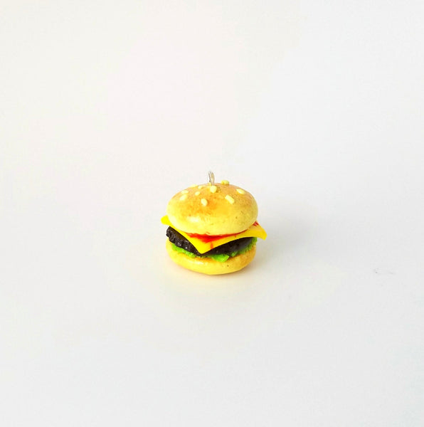 Miniature Cheese Hamburger Charm, Polymer clay, Miniature food charm, Fast food charm, Kawaii charm, Miniature food jewelry