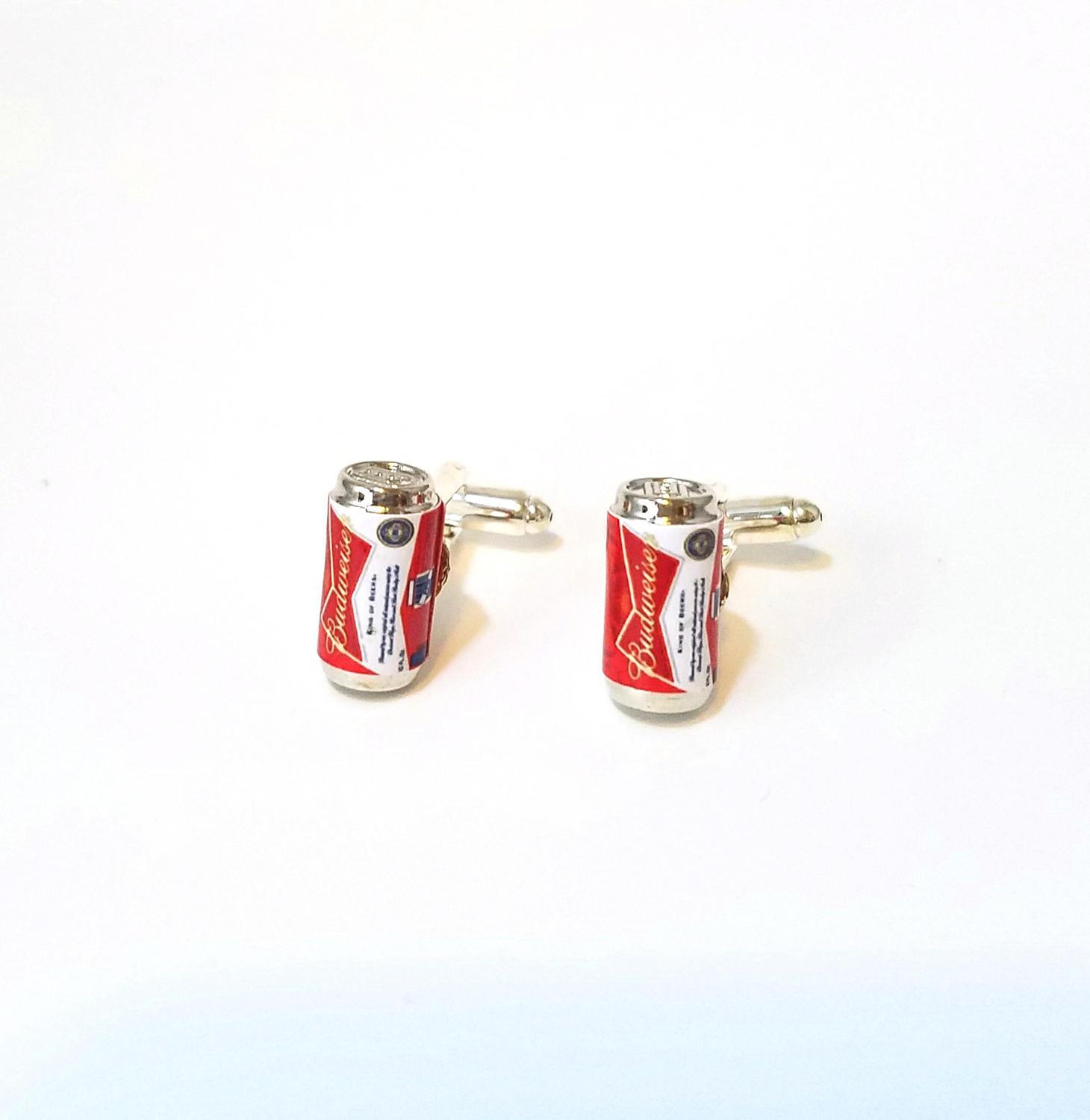 Budweiser Beer Can Cufflinks-Miniature food drink cufflinks,mini beer can,cufflinks,drinks