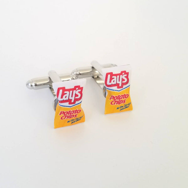 Miniature Vintage Lay's Potato Chips Cufflinks-Miniature food cufflinks, mini food jewelry