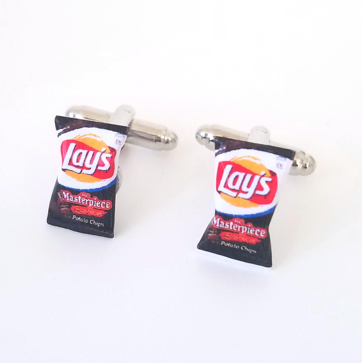 Miniature Vintage Lay's BBQ Potato Chips Cufflinks-Miniature food cufflinks