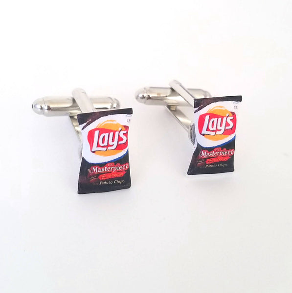 Miniature Vintage Lay's BBQ Potato Chips Cufflinks-Miniature food cufflinks