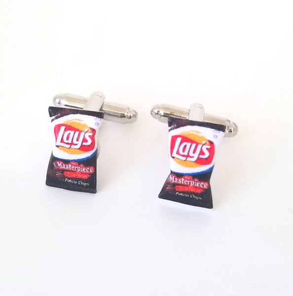 Miniature Vintage Lay's BBQ Potato Chips Cufflinks-Miniature food cufflinks