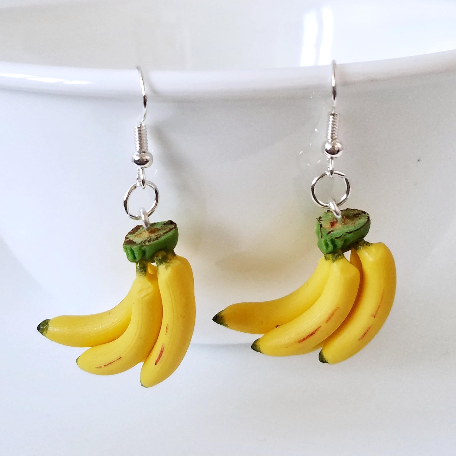 Miniature Bunch of Banana Dangle Earrings, Miniature food jewelry, Tropical fruit earrings,  Fruit, Polymer clay food charm,Kawaii jewelry