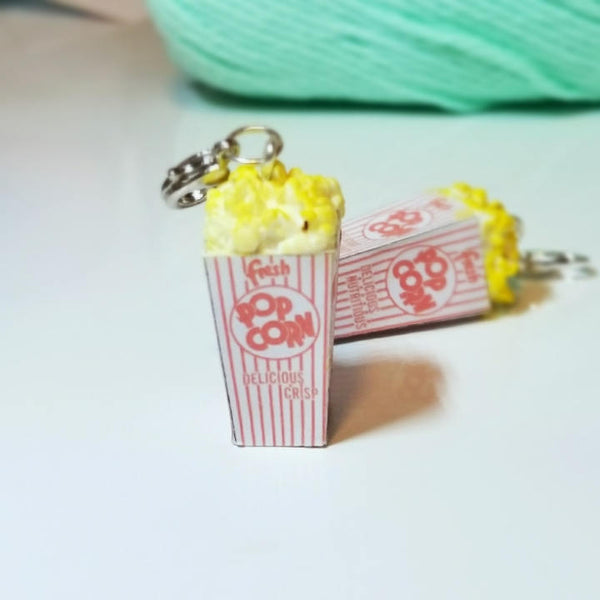 Miniature Movie Popcorn Charm, Miniature food jewelry, Polmer Clay popcorn, Kawaii charms, Food stitch marker