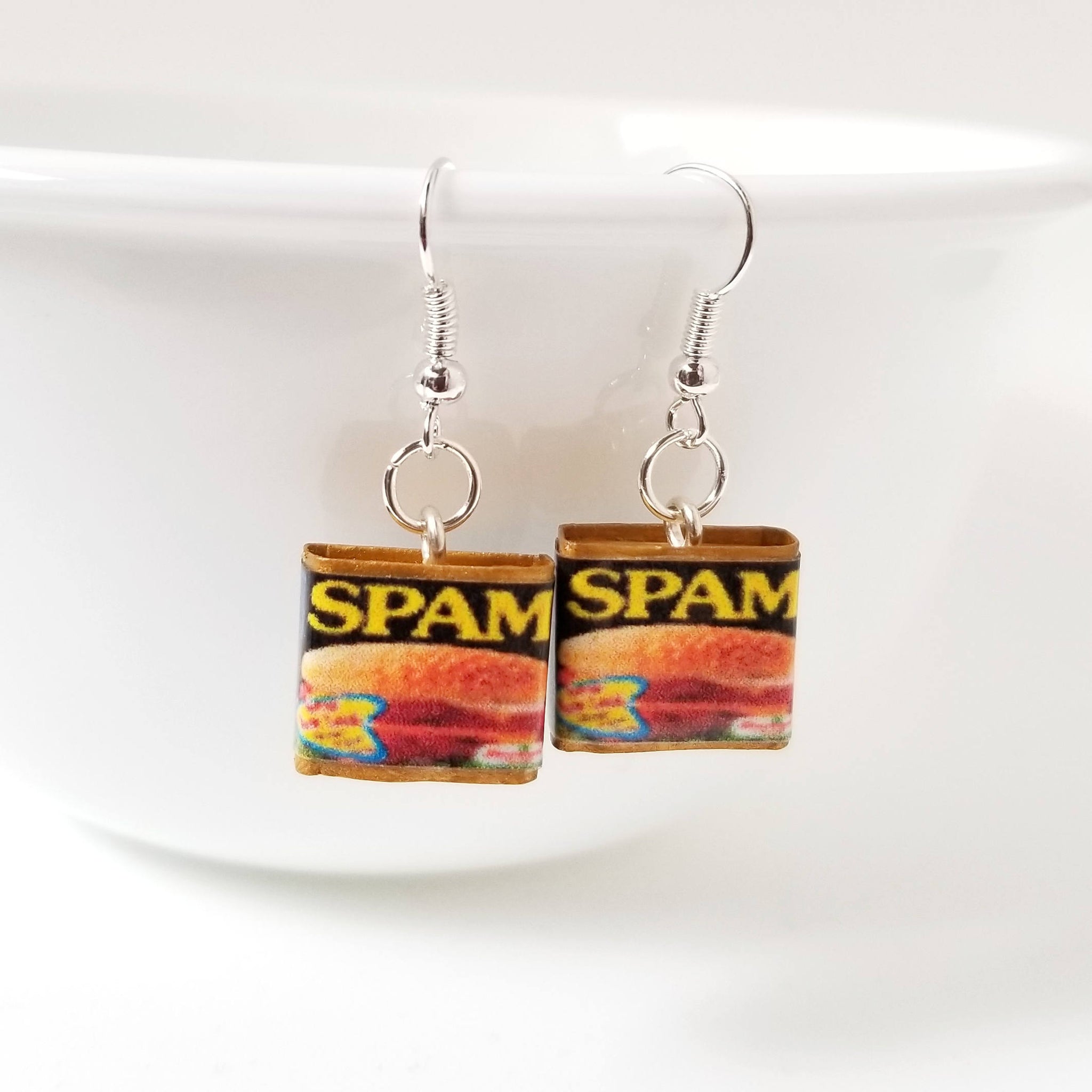 Miniature Can of Spam Earrings with Silver Plated or Sterling Silver your choice