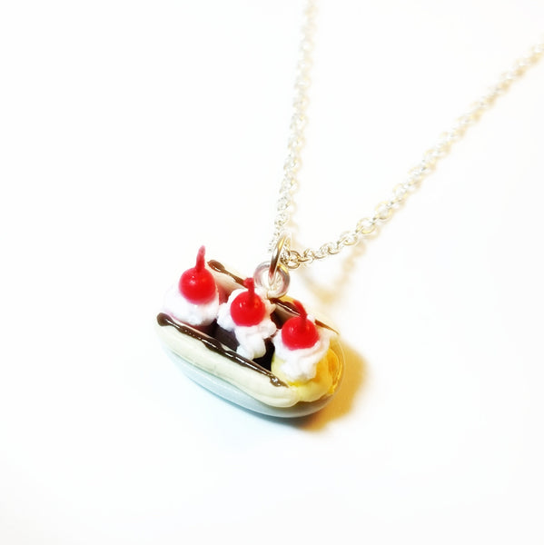 Miniature Food Necklace Banana Split Sundae with Silver Plated Chain, ice cream jewelry, miniature food,