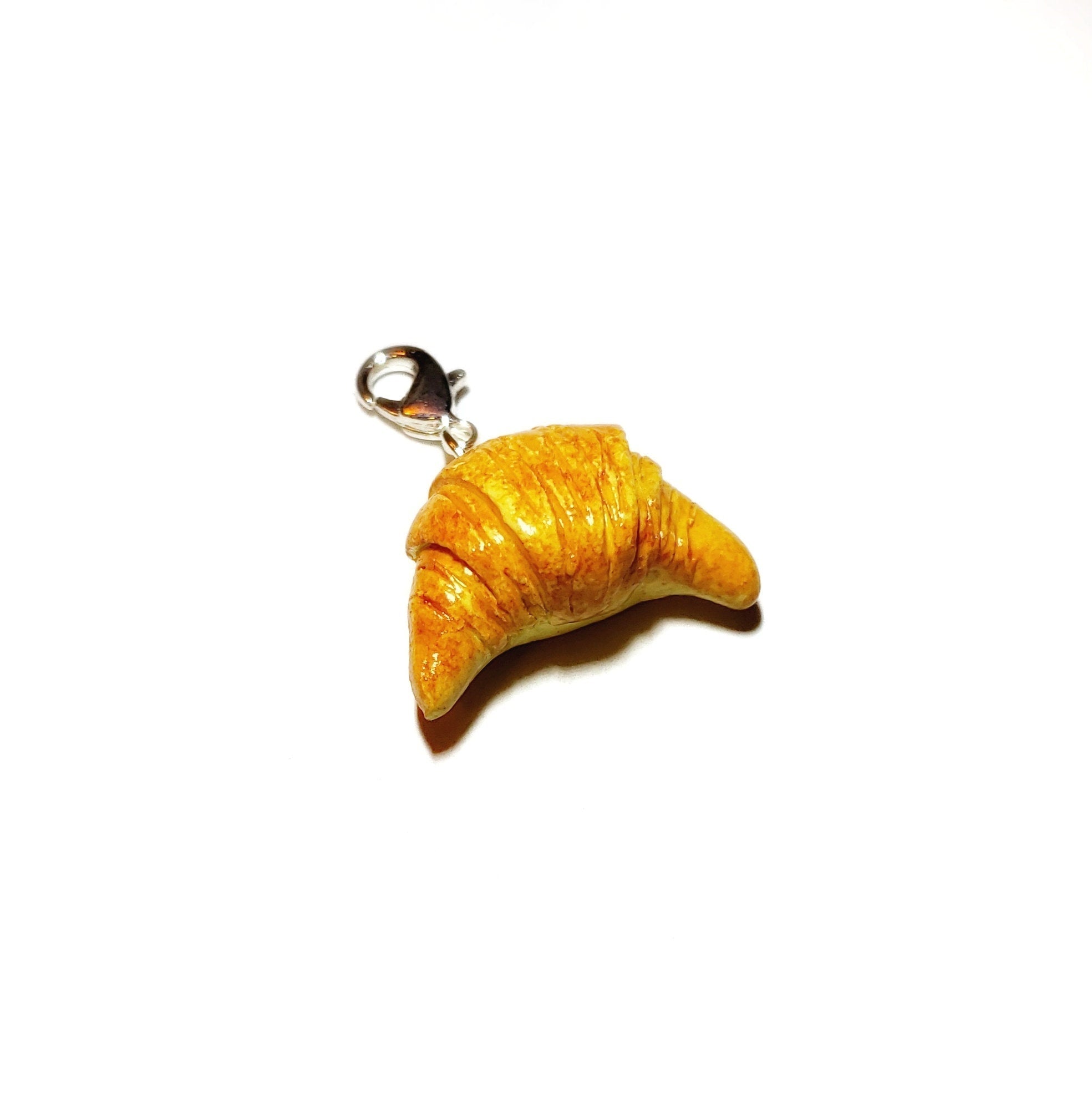 Mini Breakfast Croissant Charm- Miniature food jewelry- Croissant pendants- Kawaii charms- Polymer clay- Miniature Food stitch markers