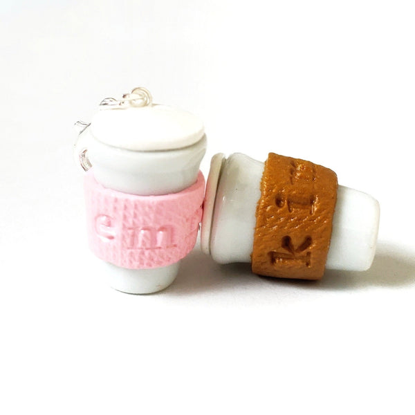 Miniature Custom Coffee Sleeve Charm, Miniature food jewelry, Polmer Clay coffee, Kawaii charms, Food stitch marker