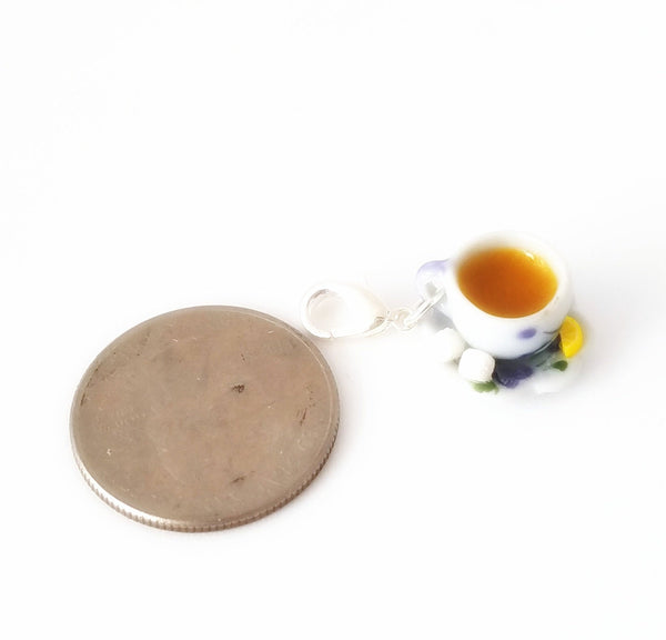 Cup of Hot English Tea Charm- Miniature food jewelry- Tea pendants- Kawaii charms- Polymer clay Charm- lemon slices sugar cubes