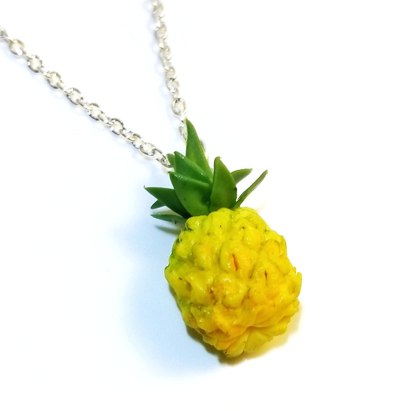 Miniature Food Necklace Fresh Pineapple with Silver Plated Chain, fresh fruit jewelry, miniature food,