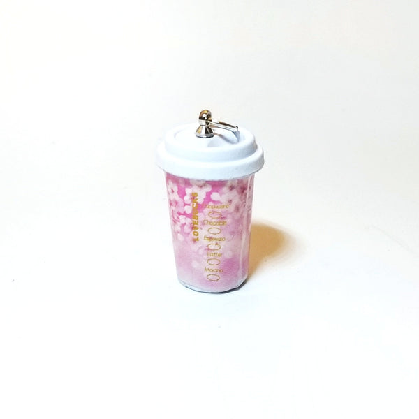 Miniature Food Necklace Starbucks Sakura Cherry Blossom Coffee Cup Silver Plated Linked Chain 24 inches