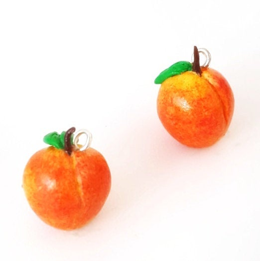 Miniature Food Peach Charm- miniature food jewelry - kawaii Cute food charm - Polymer clay food charm- Peach Fruit pendant